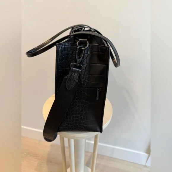 BEIS Black Croc-Embossed Tote Bag – Structured Work/Travel - Picture 5 of 11